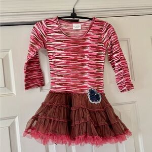 Ooh! La, La! Couture Pink and Brown Patterned Multi layer Ruffle Dress